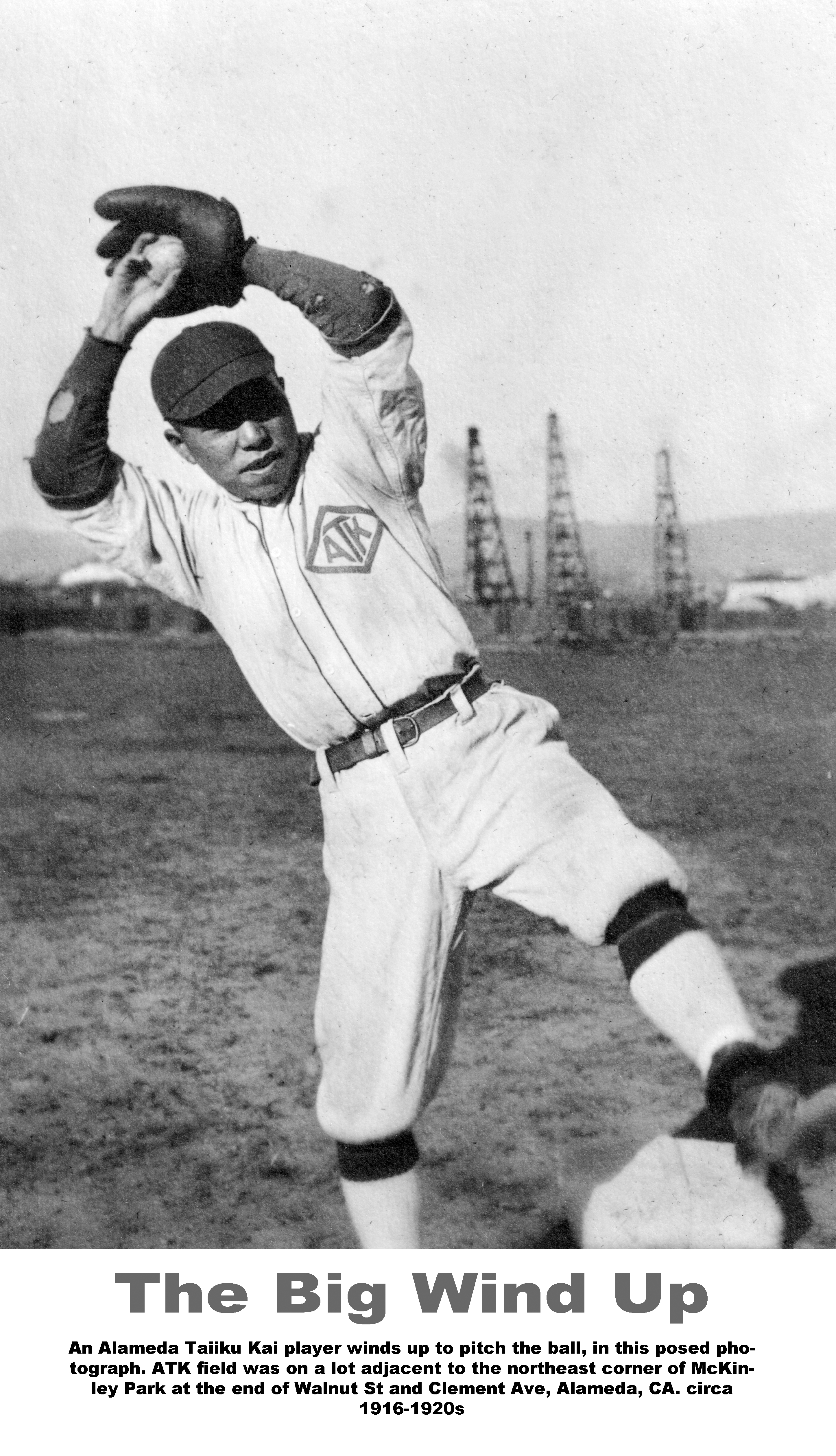 ddr-ajah-5-61 — Man in baseball uniform in posed photo titled The Big Wind  Up
